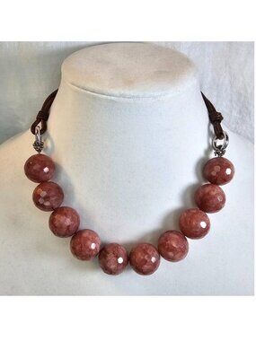 Brunello Cucinelli Natural Gemstone Faceted Beads & Leather Necklace, Mauve, 17”